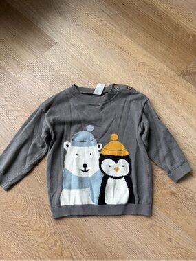 H&M Toddler Sweater 12-18M | Polar Bear & Penguin Winter Knit Pullover